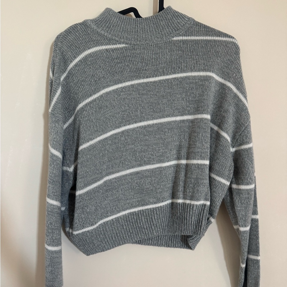 Gray Striped Mock Neck Women's Sweater h&m